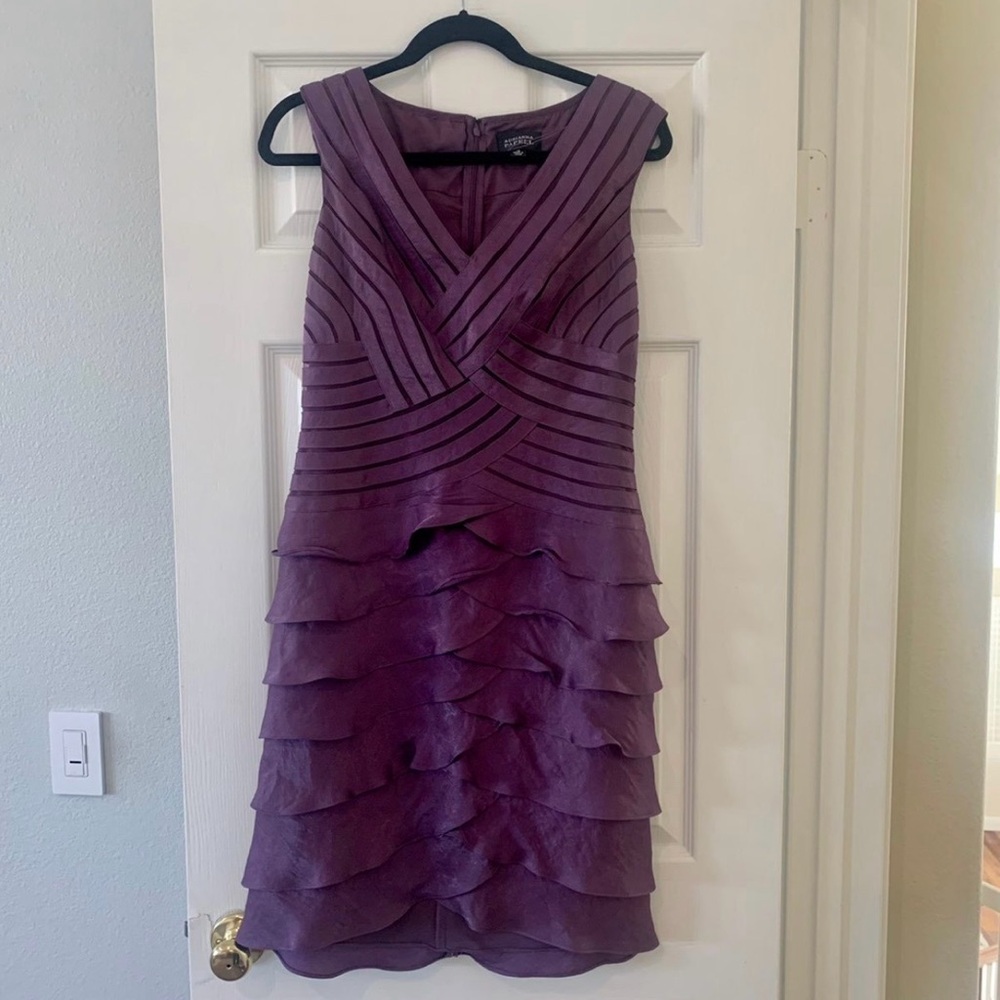 Beautiful Adrianna Papell purple ruffle tiered dress size 12